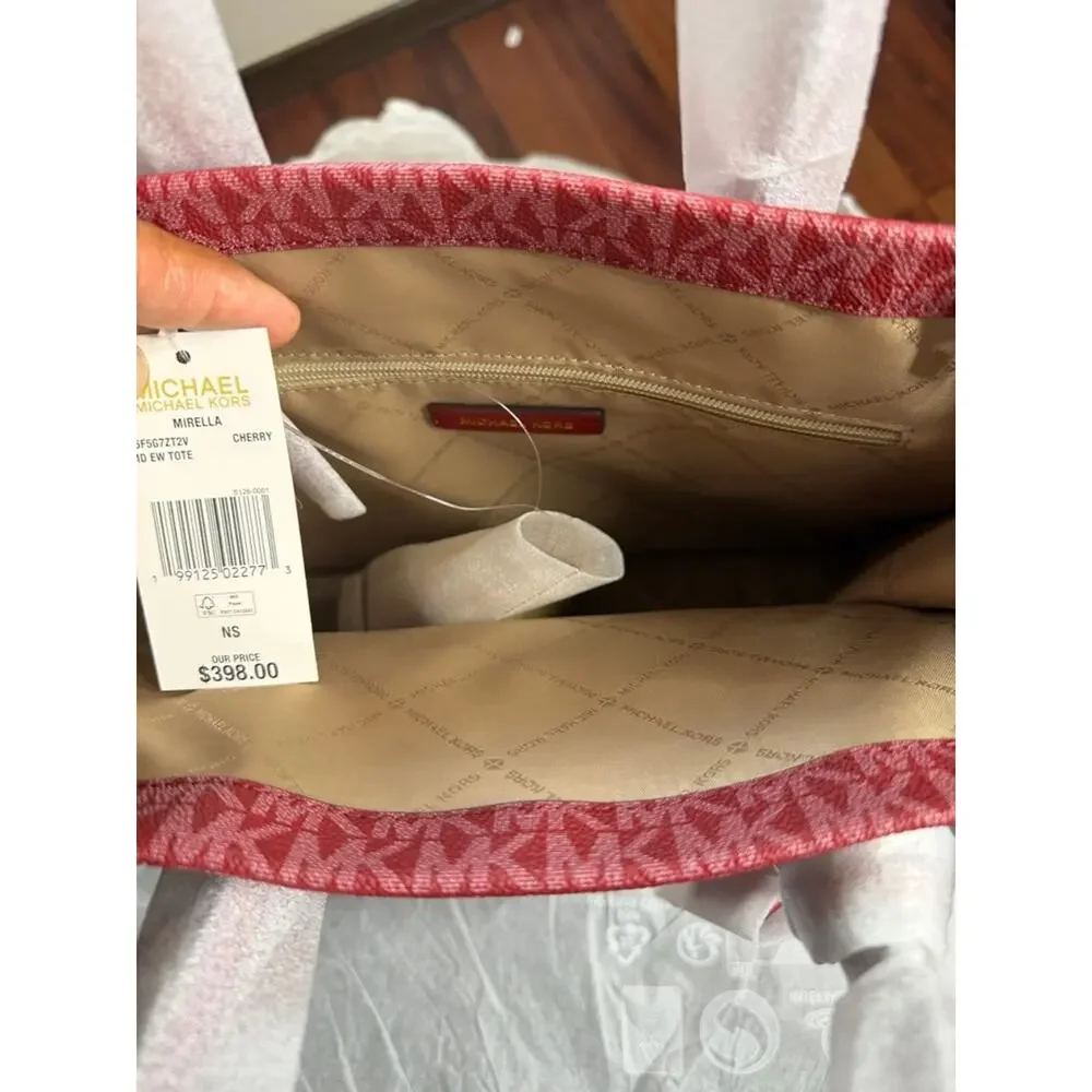 Michael Kors Mirella EW Tote Bag Red with Beige Strap